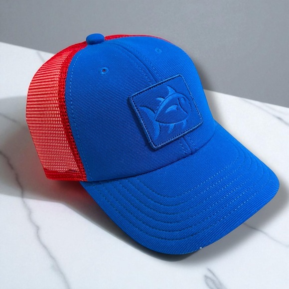 Southern Tide Trucker Hat Blue Red Patch Logo Embroidered Snapback Cap - Picture 1 of 6